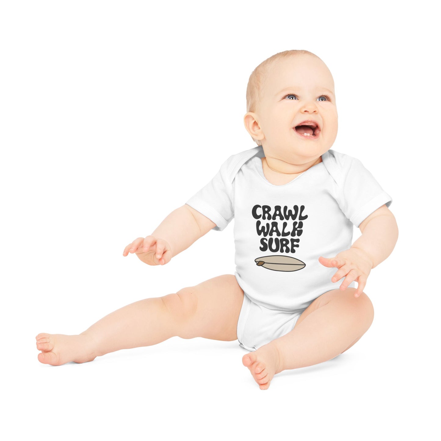 Crawl walk surf organic haby bodysuit