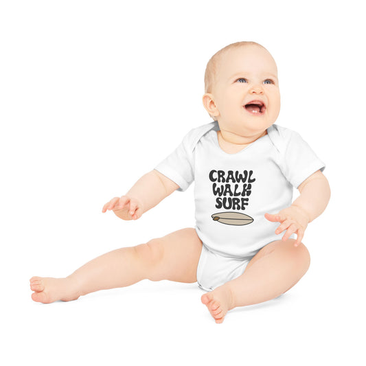 Crawl walk surf organic haby bodysuit